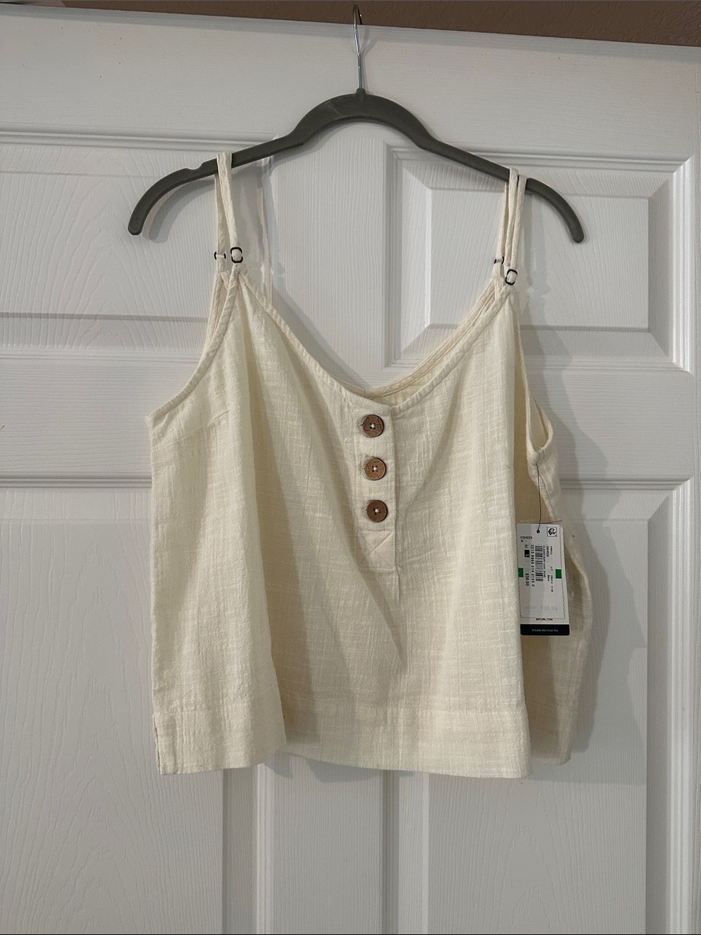 Rip Curl Cream Button-Front Spaghetti Strap Crop Top